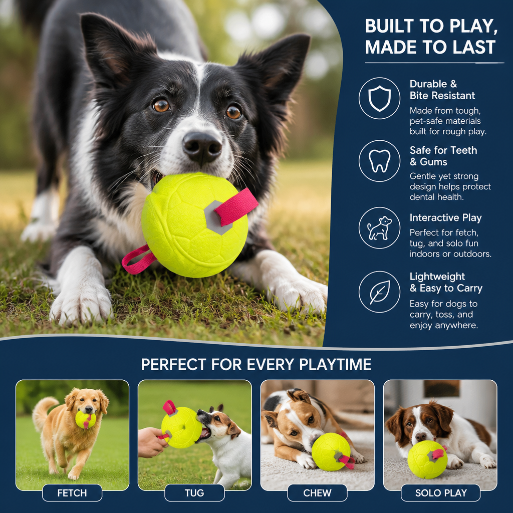 Eco-Friendly Indestructible Dog Ball – Bite Resistant Interactive Tug & Fetch Toy