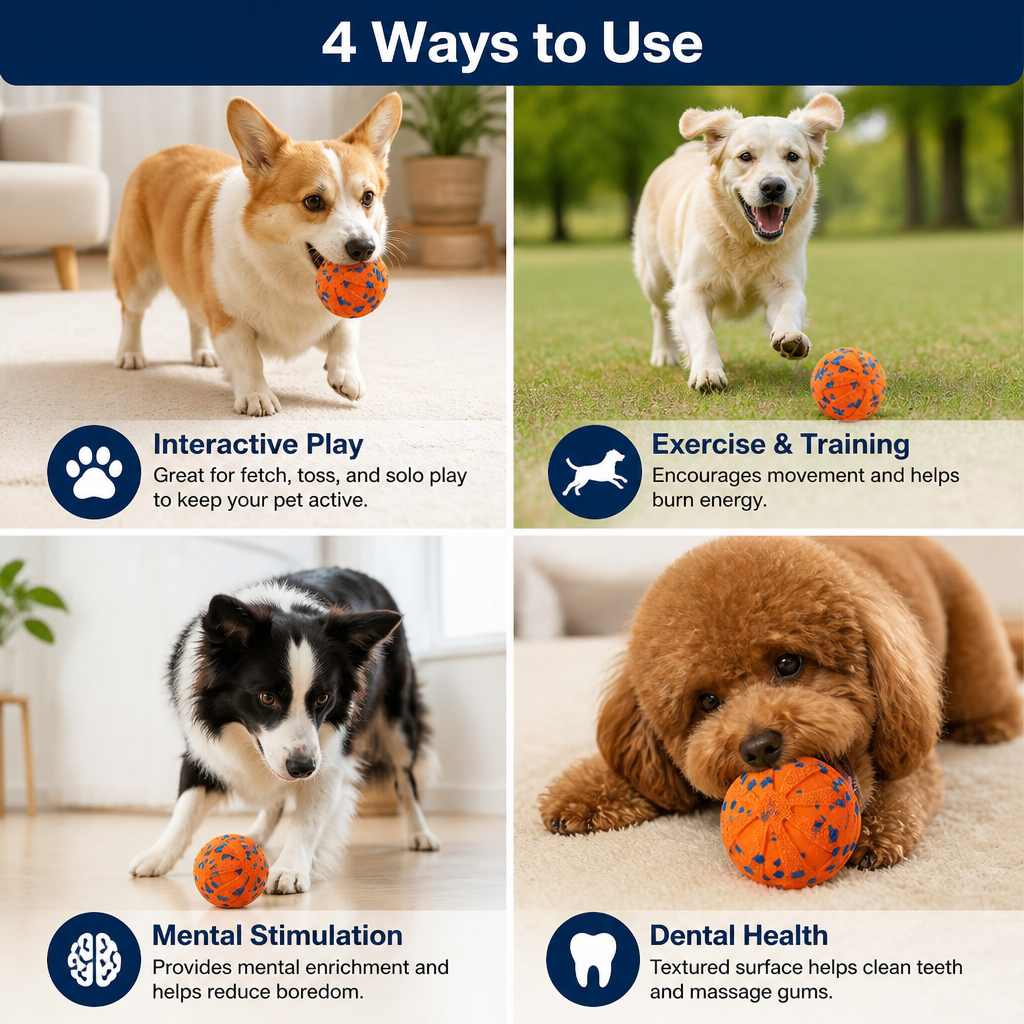 Interactive Rechargeable Dog Ball – Smart Rolling & Dental Chew Toy