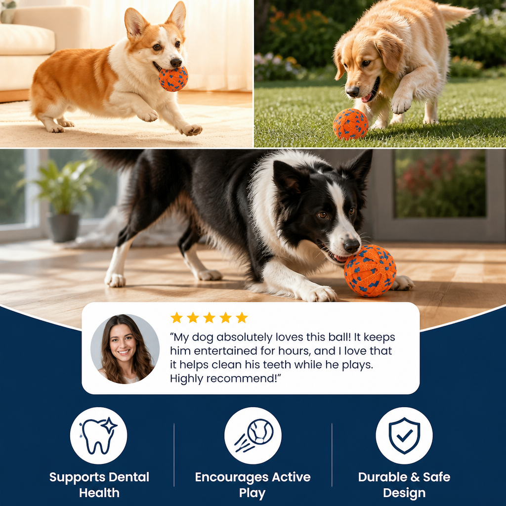 Interactive Rechargeable Dog Ball – Smart Rolling & Dental Chew Toy