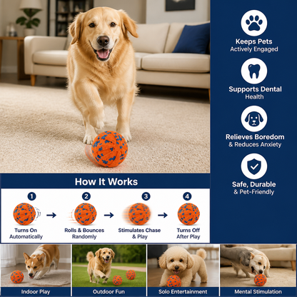 Interactive Rechargeable Dog Ball – Smart Rolling & Dental Chew Toy