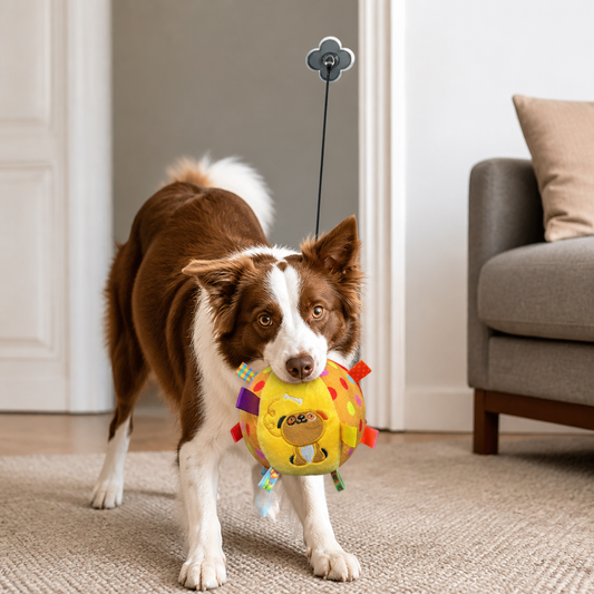 Interactive Hanging Dog Ball Toy with Elastic Play Rope & Hook