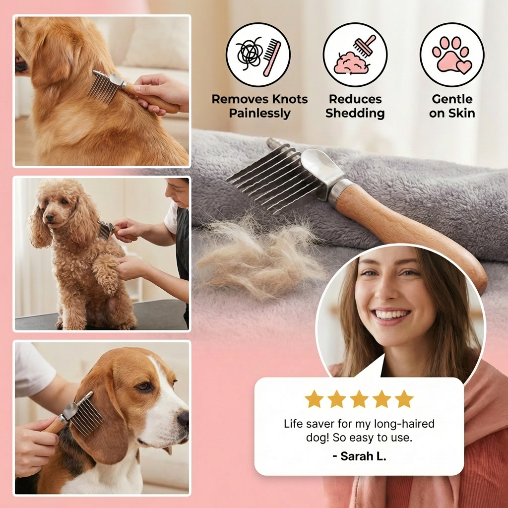 Pet Dematting Comb – Undercoat & Knot Remover