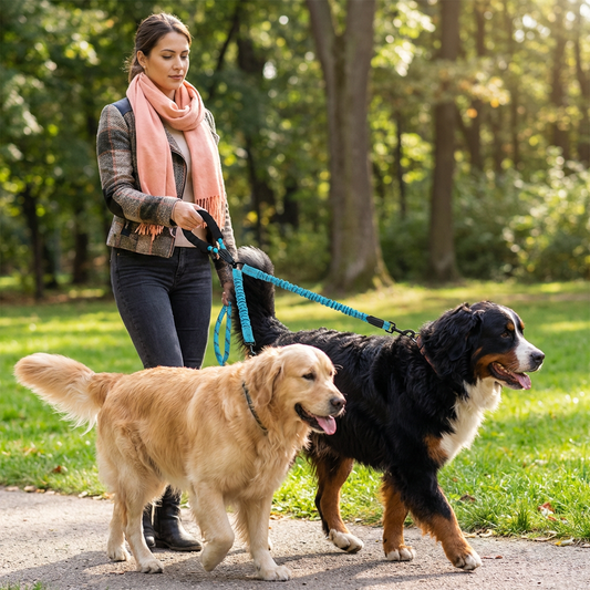 2-in-1 Dog Double Leash with 360° Swivel Joint – Tangle-Free & Shock Absorbing