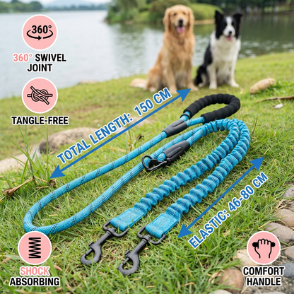 2-in-1 Dog Double Leash with 360° Swivel Joint – Tangle-Free & Shock Absorbing