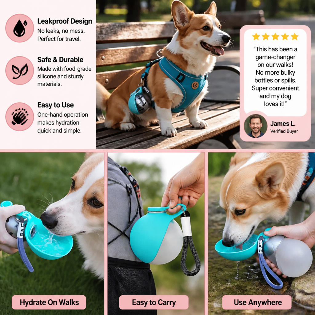 Sphere 2-in-1 Dog Water Bottle with Silicone Bowl – Leakproof Travel Bottle