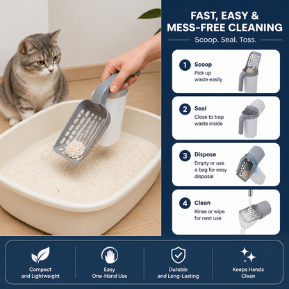 Cat Litter Scoop with Waste Bag Holder for Fast and Mess Free Cleaning