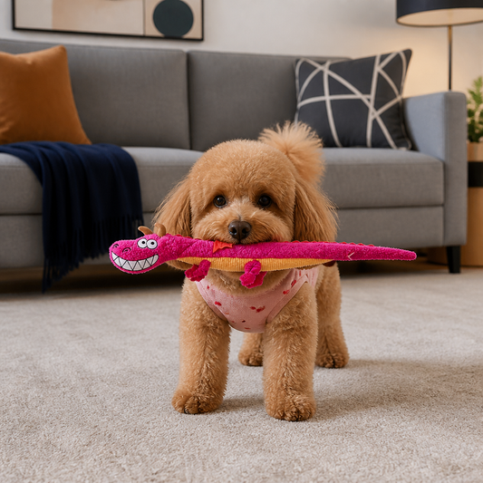 Durable Plush Dragon Dog Toy – Squeaky Crinkle Tug Toy