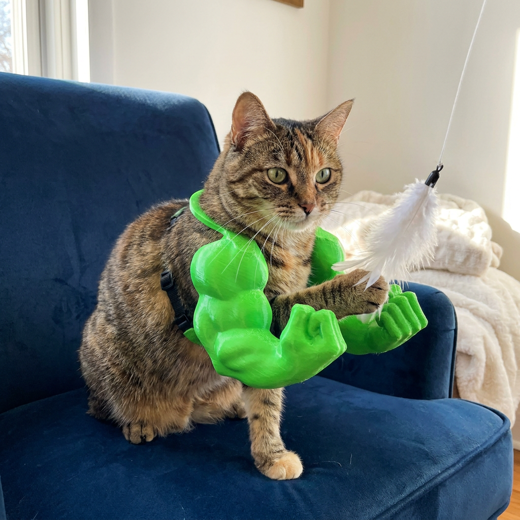 Muscle Arm Cat Costume Harness for Funny Pet Photos and Dress Up