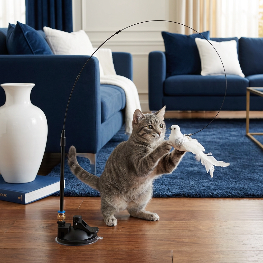 Hands-Free Interactive Cat Wand Toy with Natural Feathers & Suction Cup