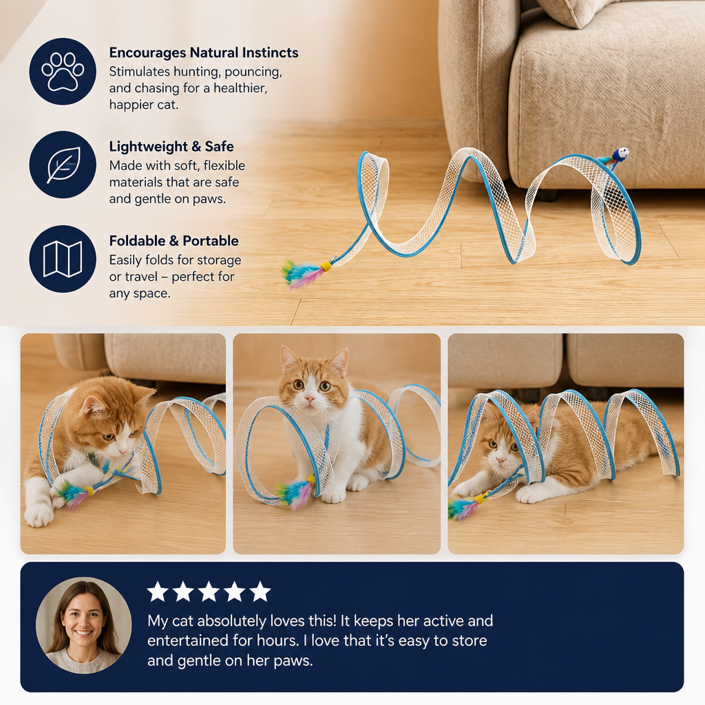 S-Shaped Cat Tunnel Toy – Interactive Foldable Play Tunnel