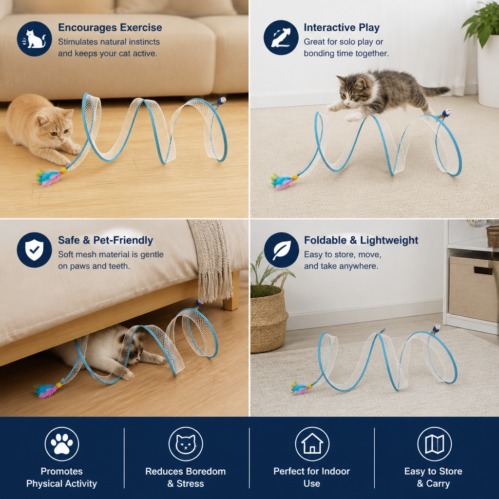 S-Shaped Cat Tunnel Toy – Interactive Foldable Play Tunnel