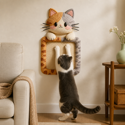 2in1 Woven Self-Adhesive Cat Scratching Mat & Furniture Protector with Interactive Toy