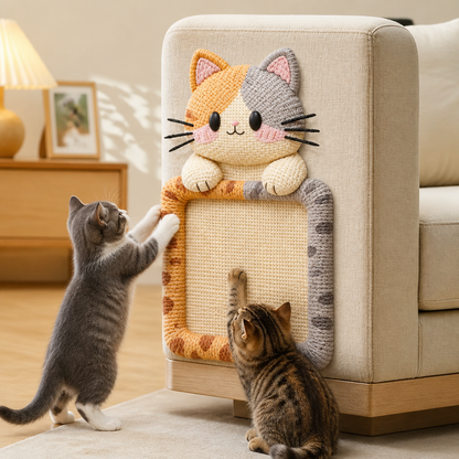 2in1 Woven Self-Adhesive Cat Scratching Mat & Furniture Protector with Interactive Toy