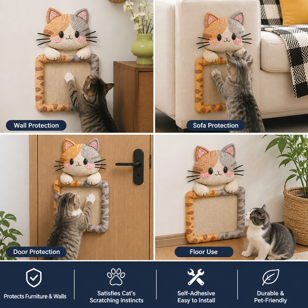 2in1 Woven Self-Adhesive Cat Scratching Mat & Furniture Protector with Interactive Toy
