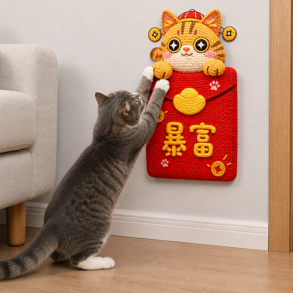 2in1 Woven Self-Adhesive Cat Scratching Mat & Furniture Protector with Interactive Toy