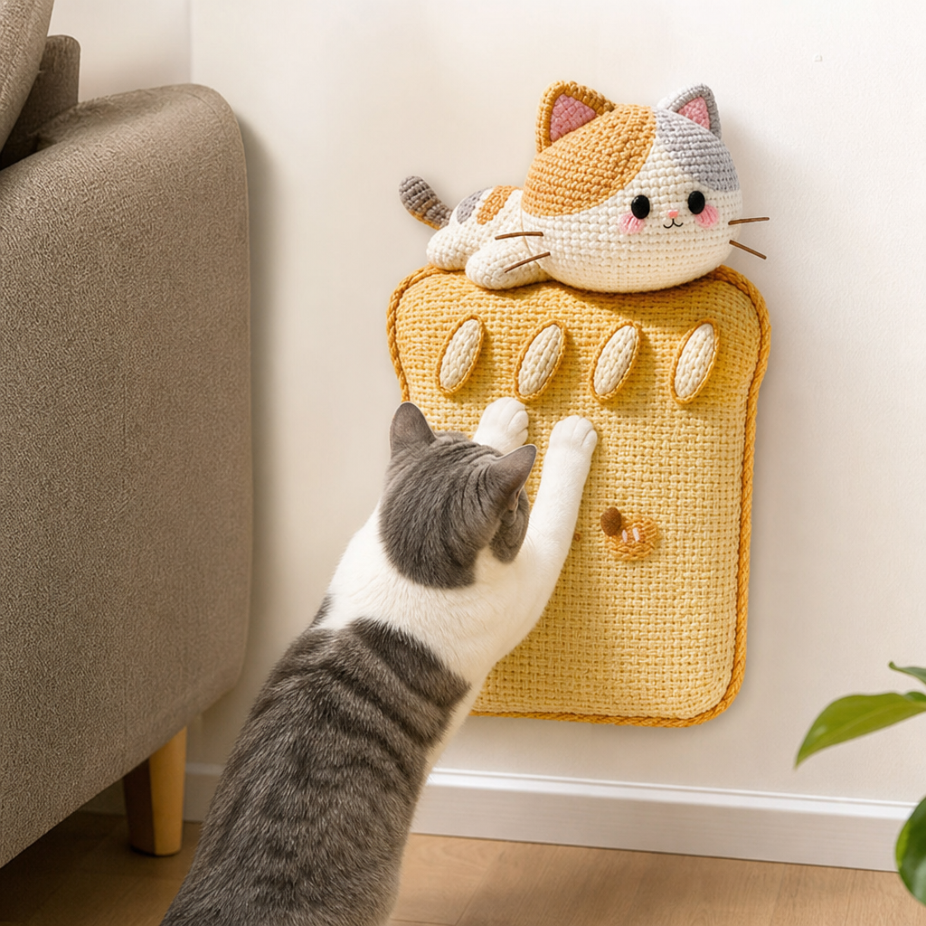 2in1 Woven Self-Adhesive Cat Scratching Mat & Furniture Protector with Interactive Toy