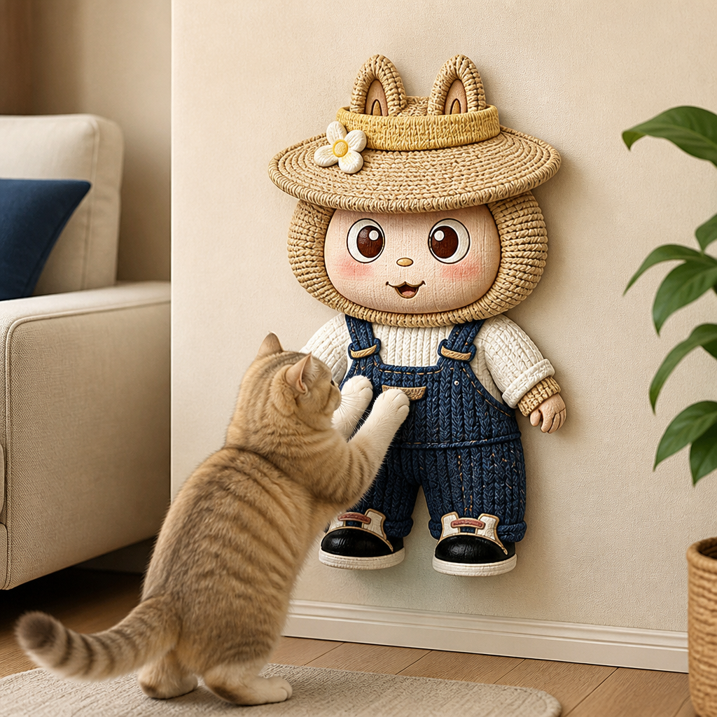 2in1 Woven Self-Adhesive Cat Scratching Mat & Furniture Protector with Interactive Toy
