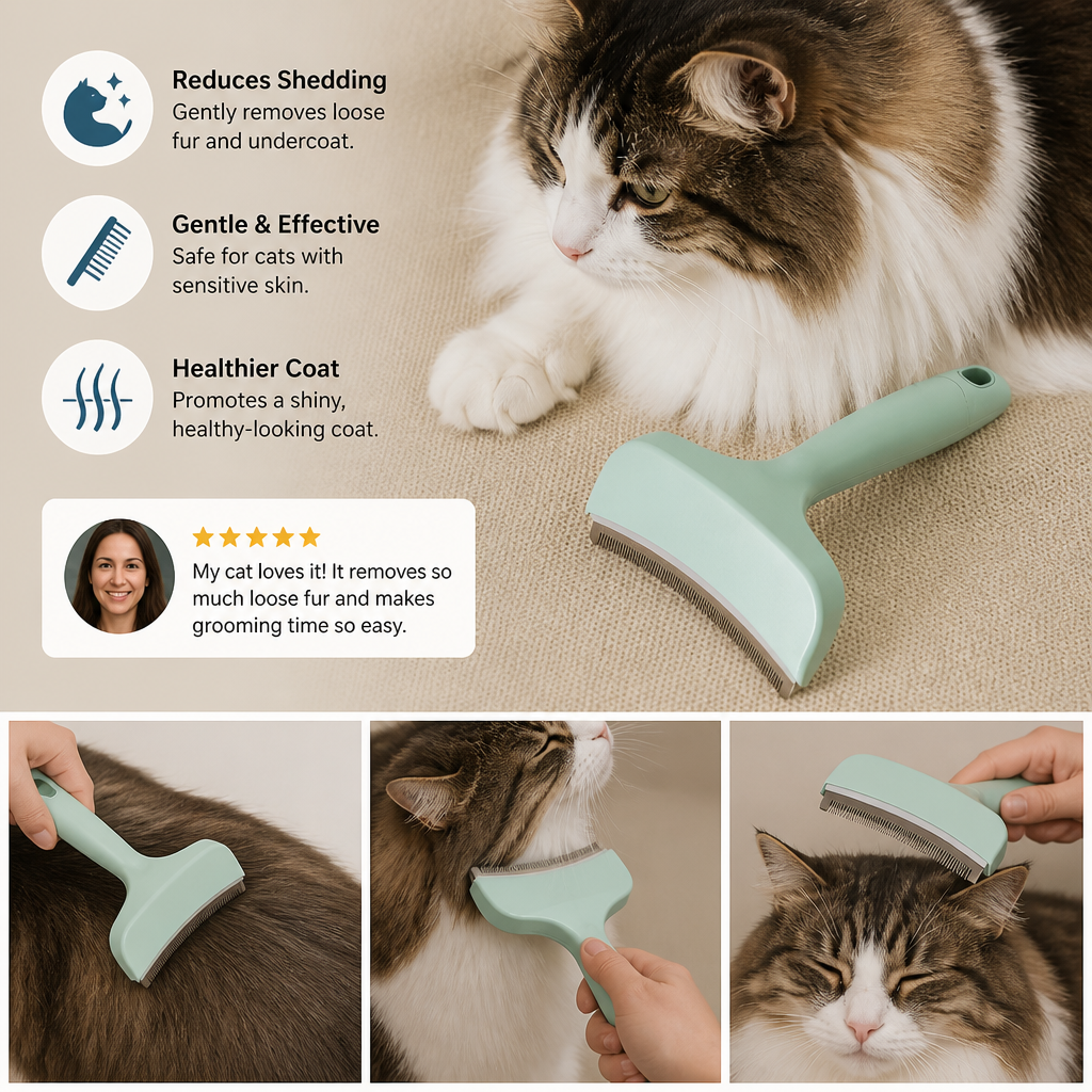 Cat Deshedding Undercoat Rake – Extra-Wide Grooming Tool for Loose Fur & Long Hair