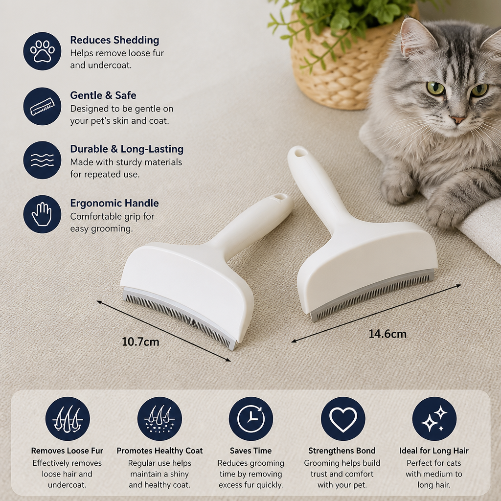 Cat Deshedding Undercoat Rake – Extra-Wide Grooming Tool for Loose Fur & Long Hair
