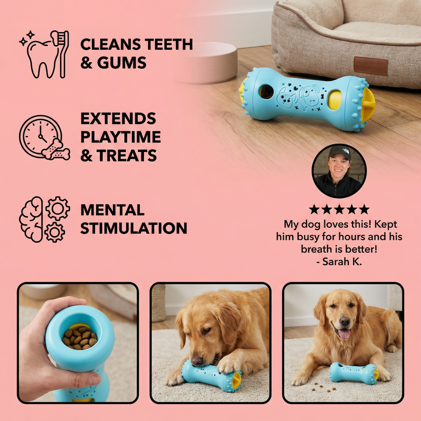 3-in-1 Dog Chew Toy – Slow Feeder, Treat Dispenser & Dental Care