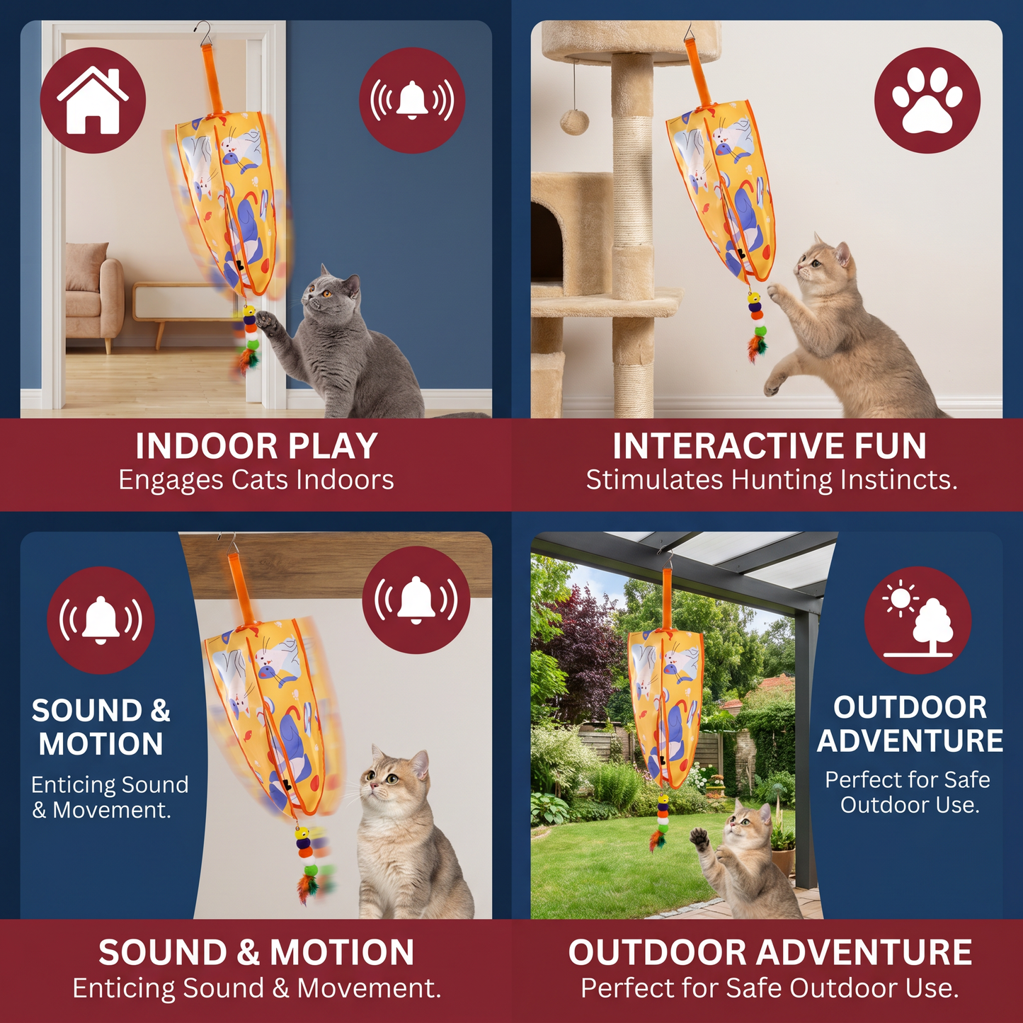 Automatic Hanging Cat Toy with Feather Teasers & Sound