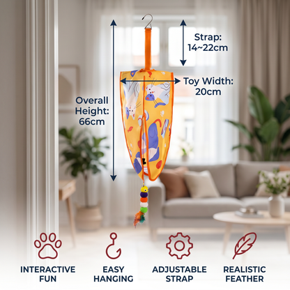 Automatic Hanging Cat Toy with Feather Teasers & Sound