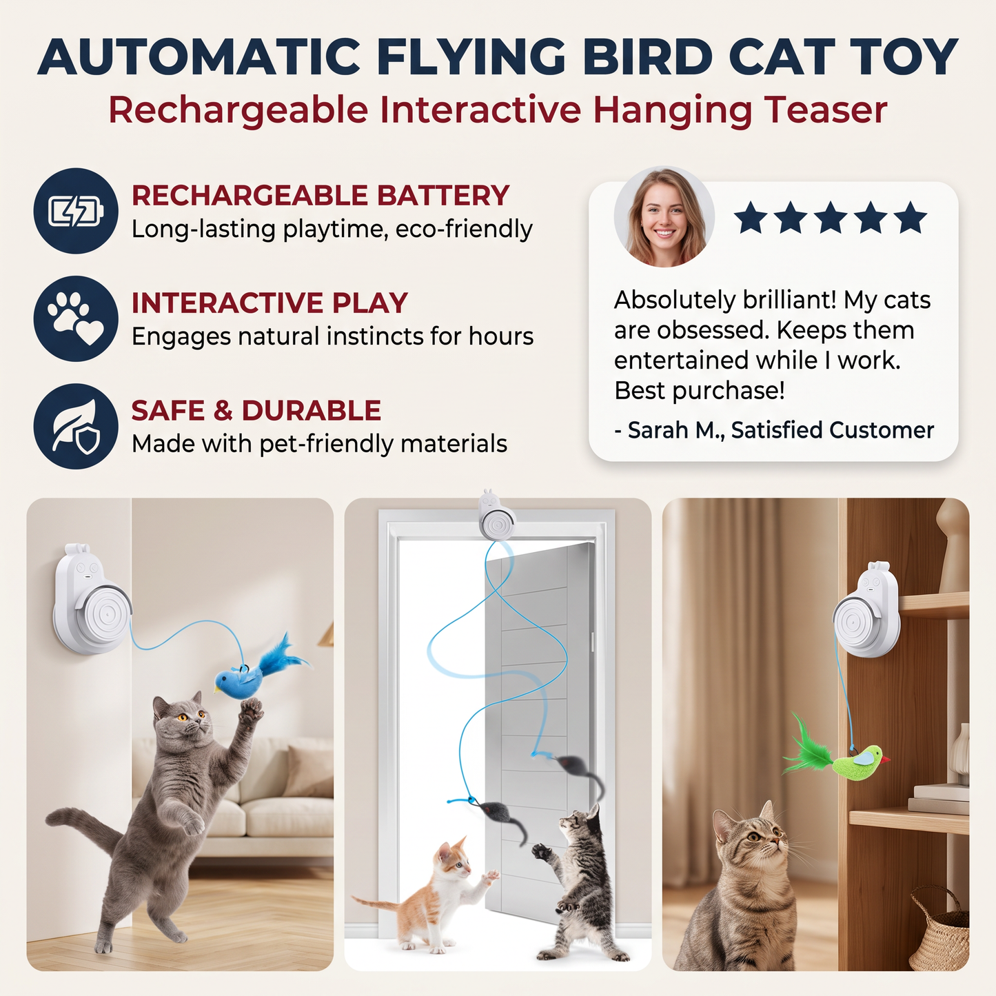 Automatic Flying Bird Cat Toy – Rechargeable Interactive Hanging Teaser