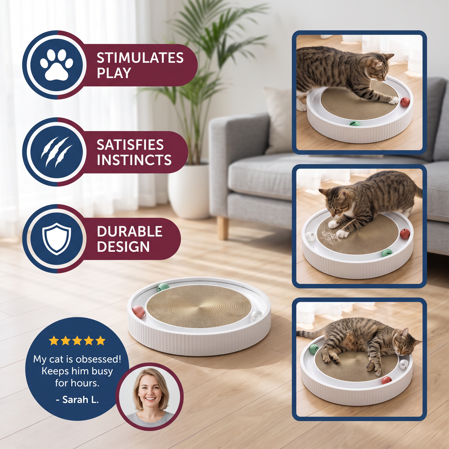 Interactive Cat Scratcher Pad with Rolling Balls and Relaxing Play Area
