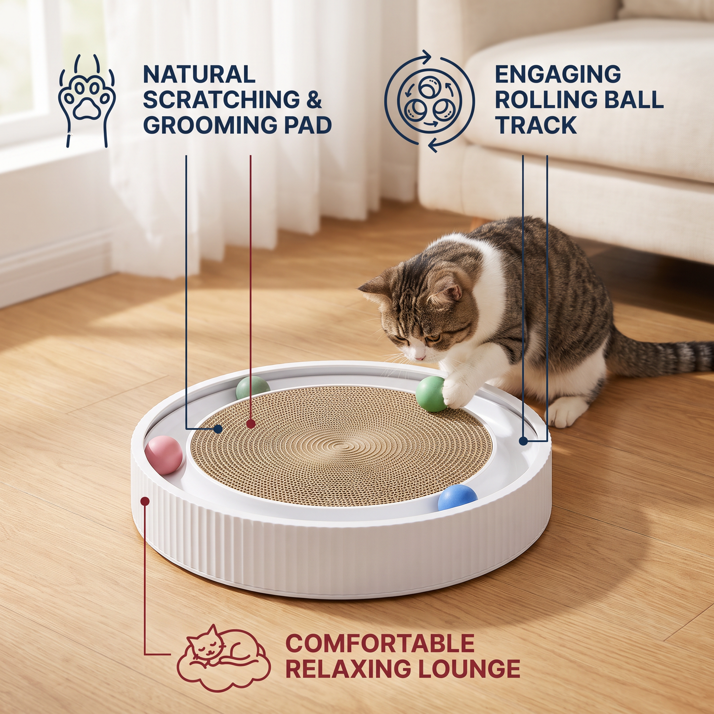 Interactive Cat Scratcher Pad with Rolling Balls and Relaxing Play Area
