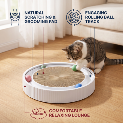 Interactive Cat Scratcher Pad with Rolling Balls and Relaxing Play Area