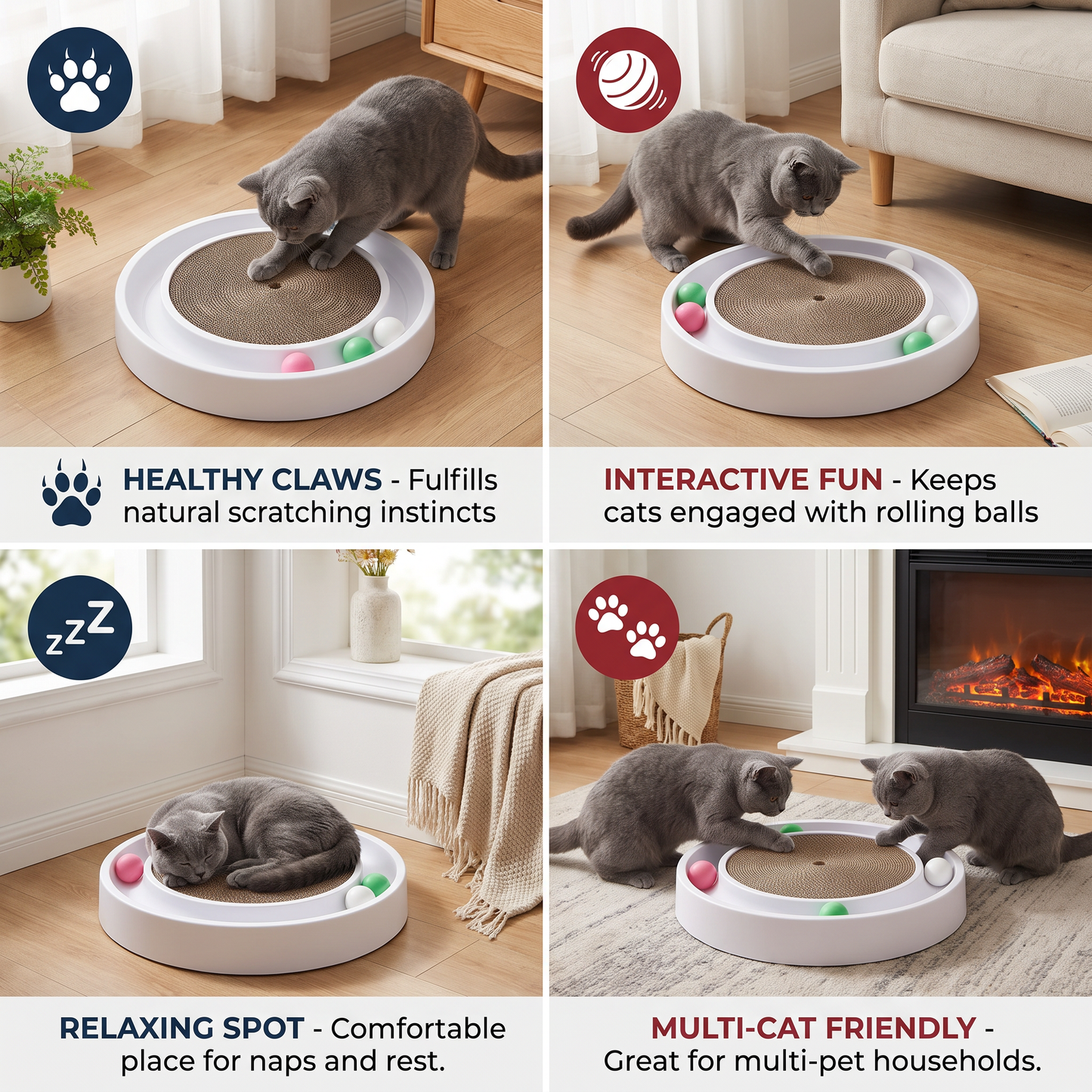 Interactive Cat Scratcher Pad with Rolling Balls and Relaxing Play Area