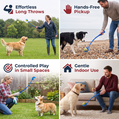 Interactive Tennis Ball Launcher for Dogs – Long-Handle Fetch Thrower