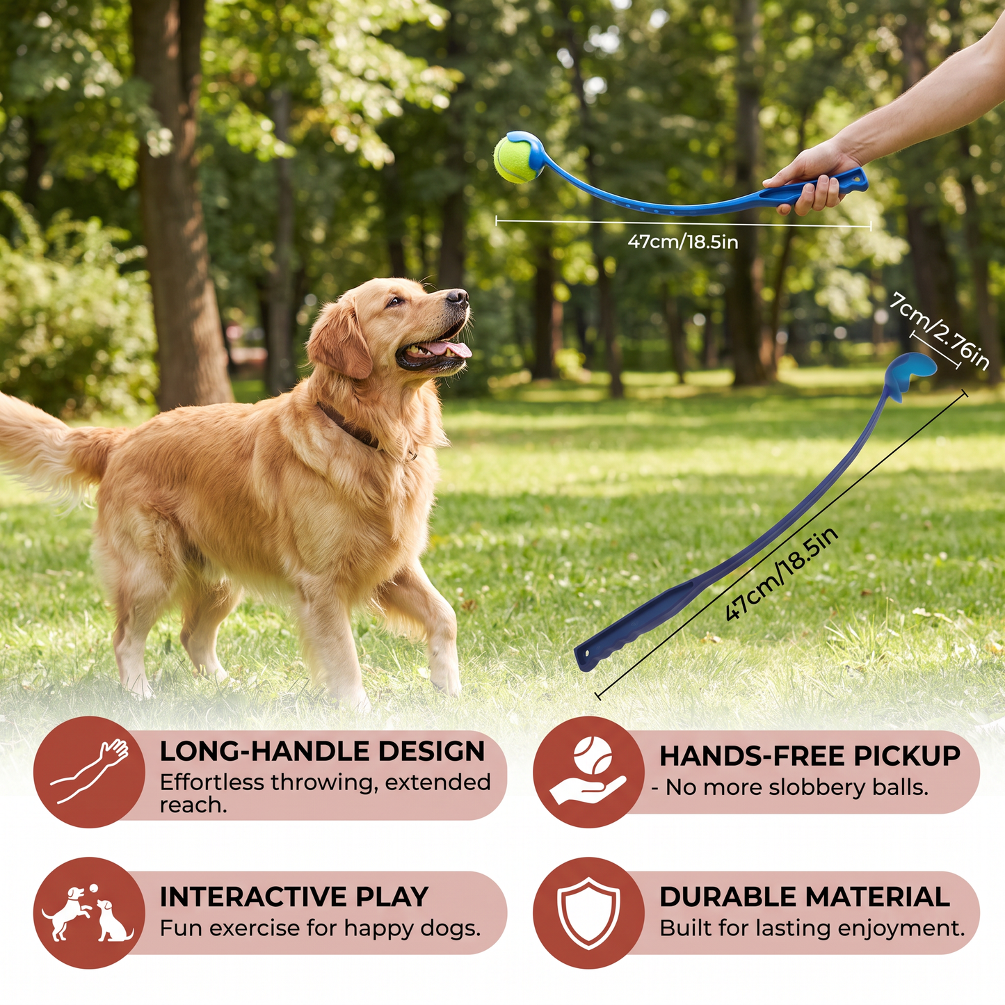 Interactive Tennis Ball Launcher for Dogs – Long-Handle Fetch Thrower