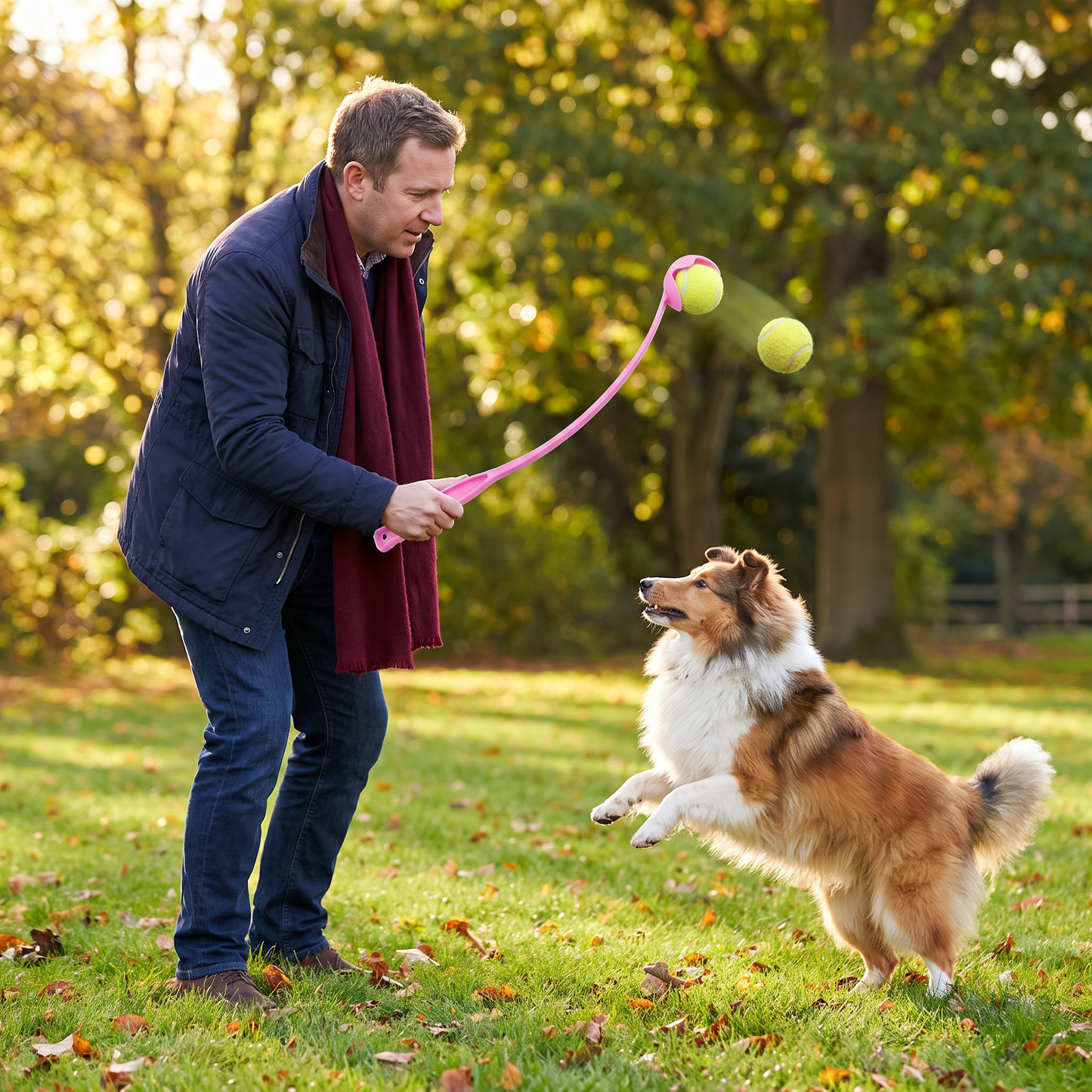Interactive Tennis Ball Launcher for Dogs – Long-Handle Fetch Thrower