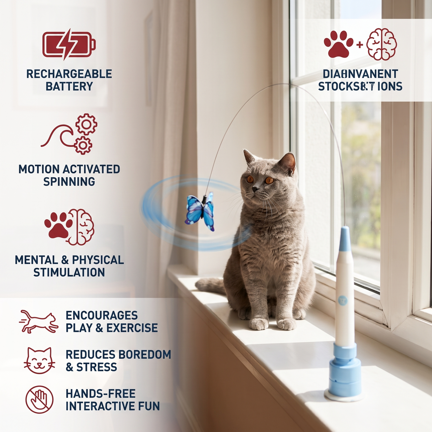 Interactive Spinning Butterfly Cat Toy – Rechargeable Motion Teaser Wand