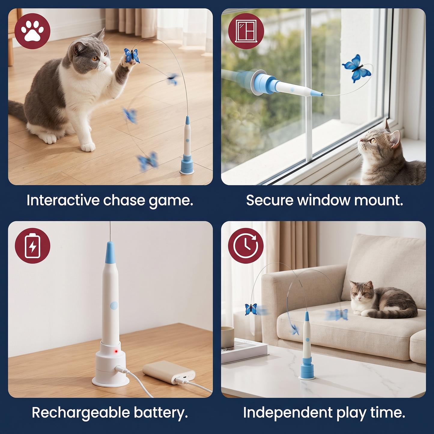 Interactive Spinning Butterfly Cat Toy – Rechargeable Motion Teaser Wand