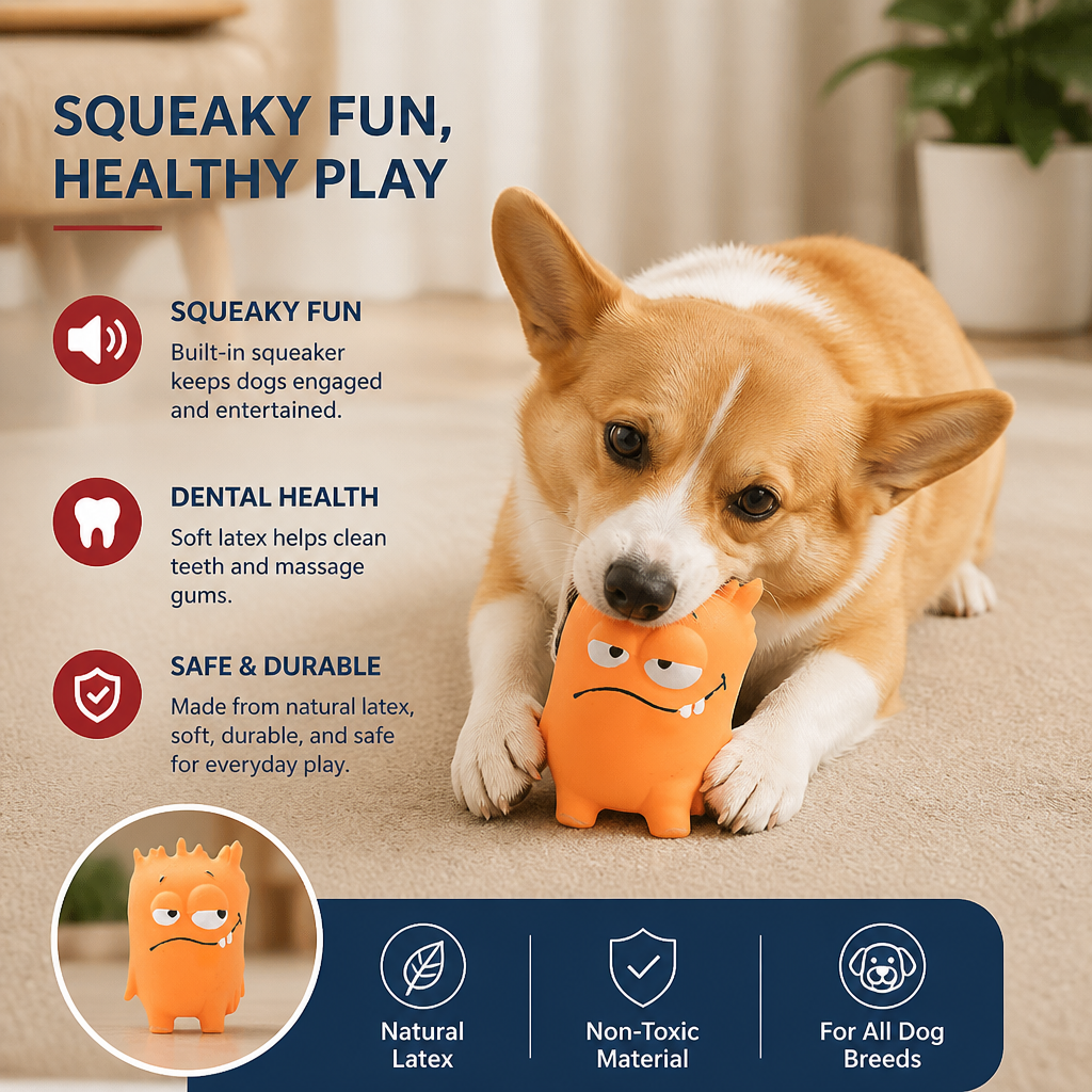 Durable Natural Monster Latex Dental Squeaky Dog Toy