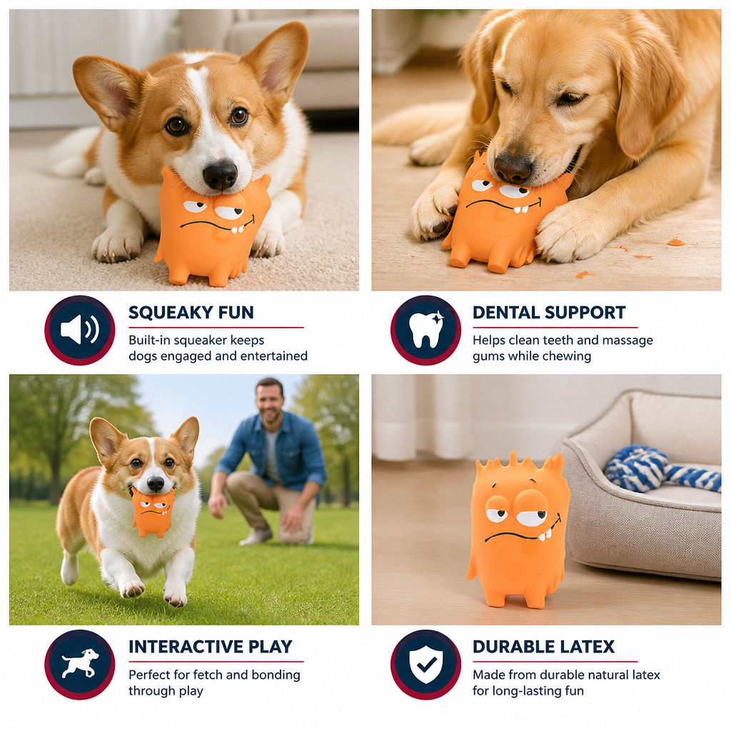 Durable Natural Monster Latex Dental Squeaky Dog Toy