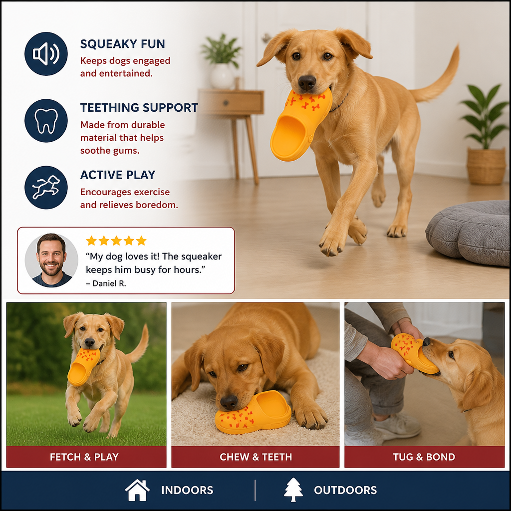 Interactive Squeaky Slipper Dog Chew Toy