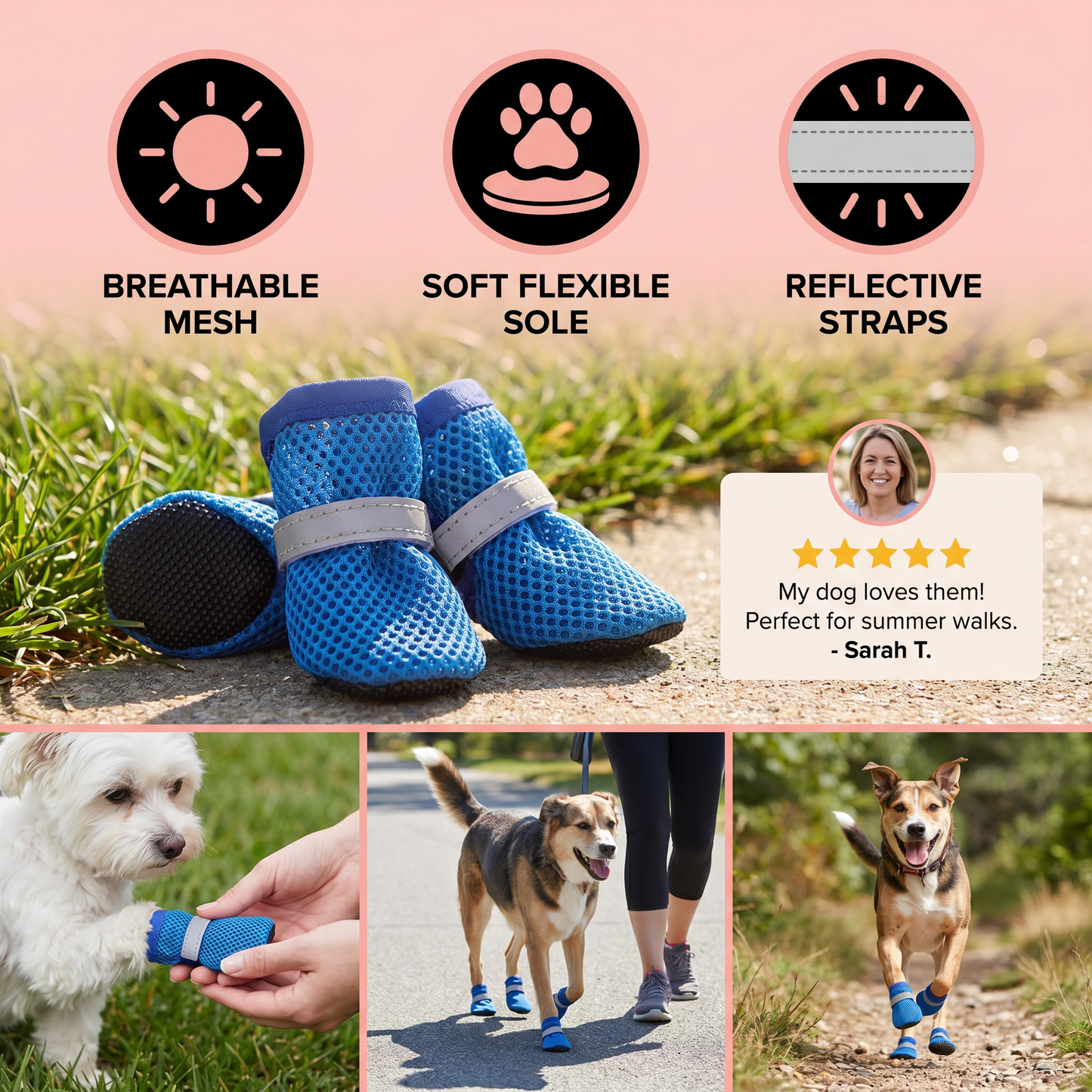 Breathable Mesh Dog Shoes for Hot Days – Soft Sole for Small & Large Dogs