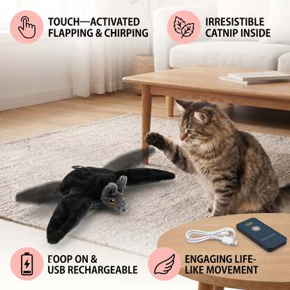Touch—Activated Flapping Bat Cat Toy with Catnip