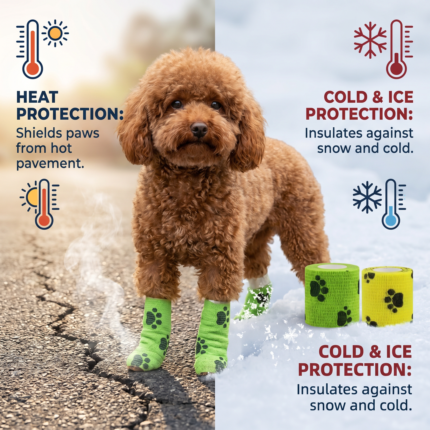 Self-Adhesive Pet Bandage Wrap for Hot Pavement & Snow Protection