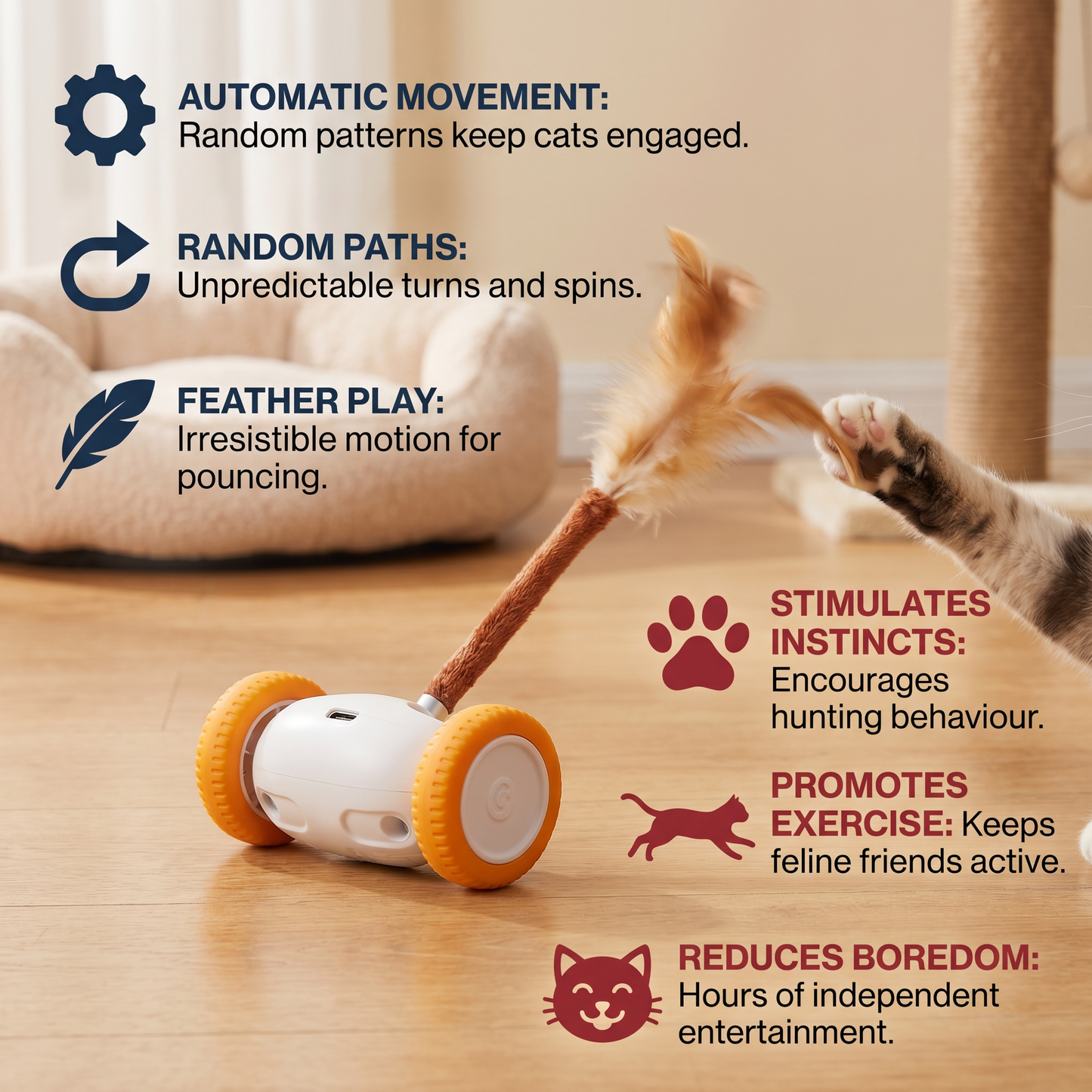 Self-Moving Feather Cat Teaser Toy
