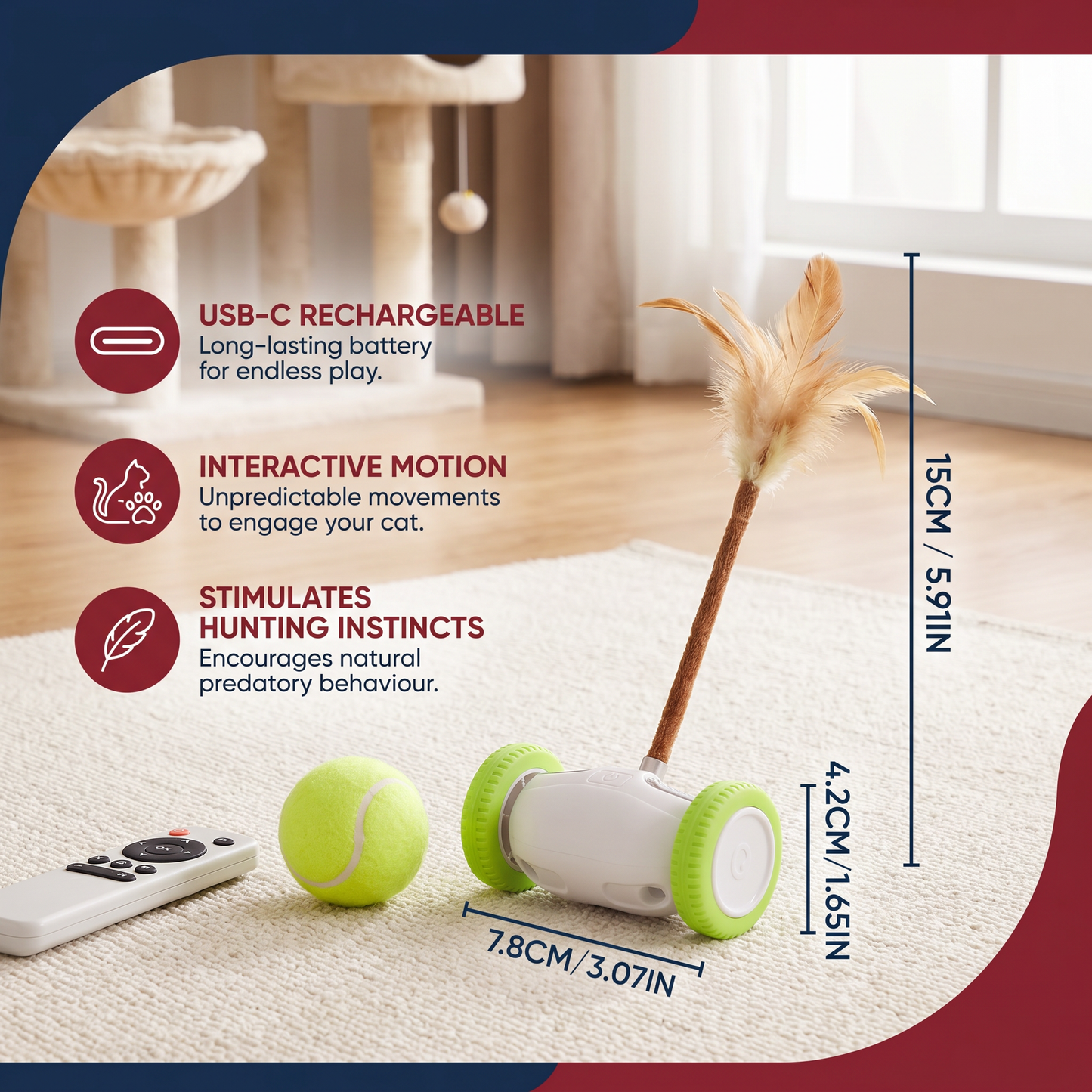 Self-Moving Feather Cat Teaser Toy