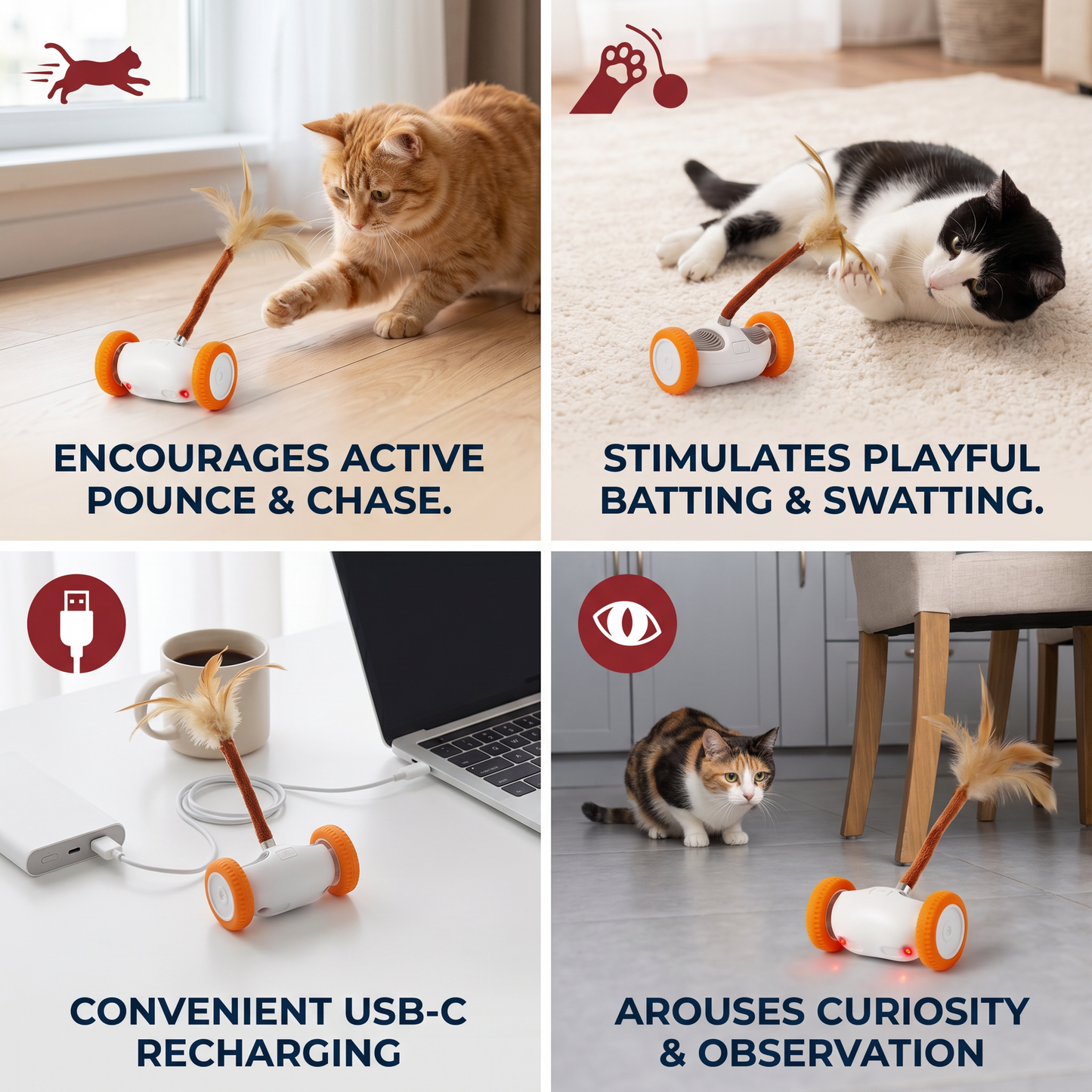 Self-Moving Feather Cat Teaser Toy