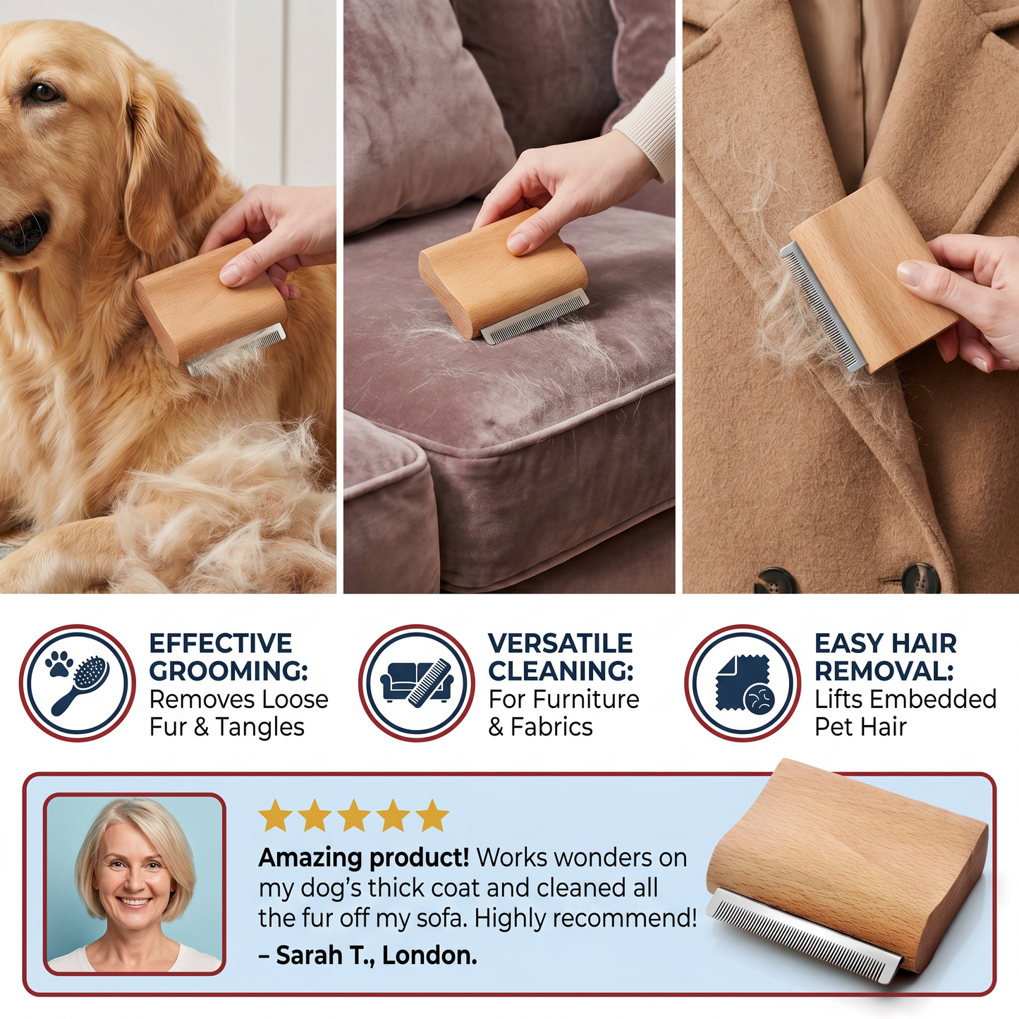 2-in-1 Pet Grooming & Hair Removal Comb for Fur, Furniture & Fabrics