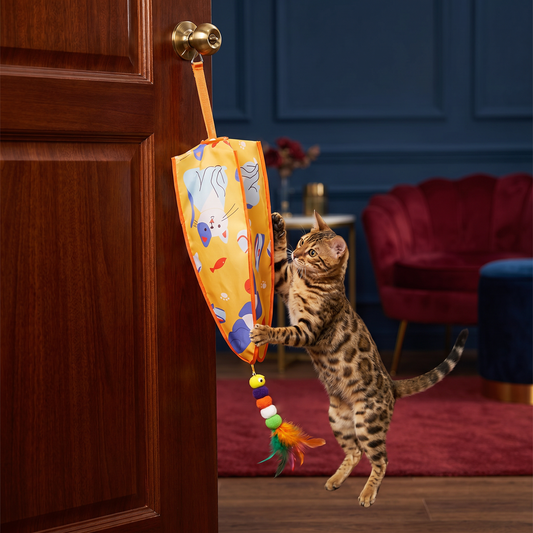 Automatic Hanging Cat Toy with Feather Teasers & Sound