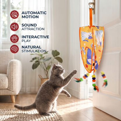 Automatic Hanging Cat Toy with Feather Teasers & Sound