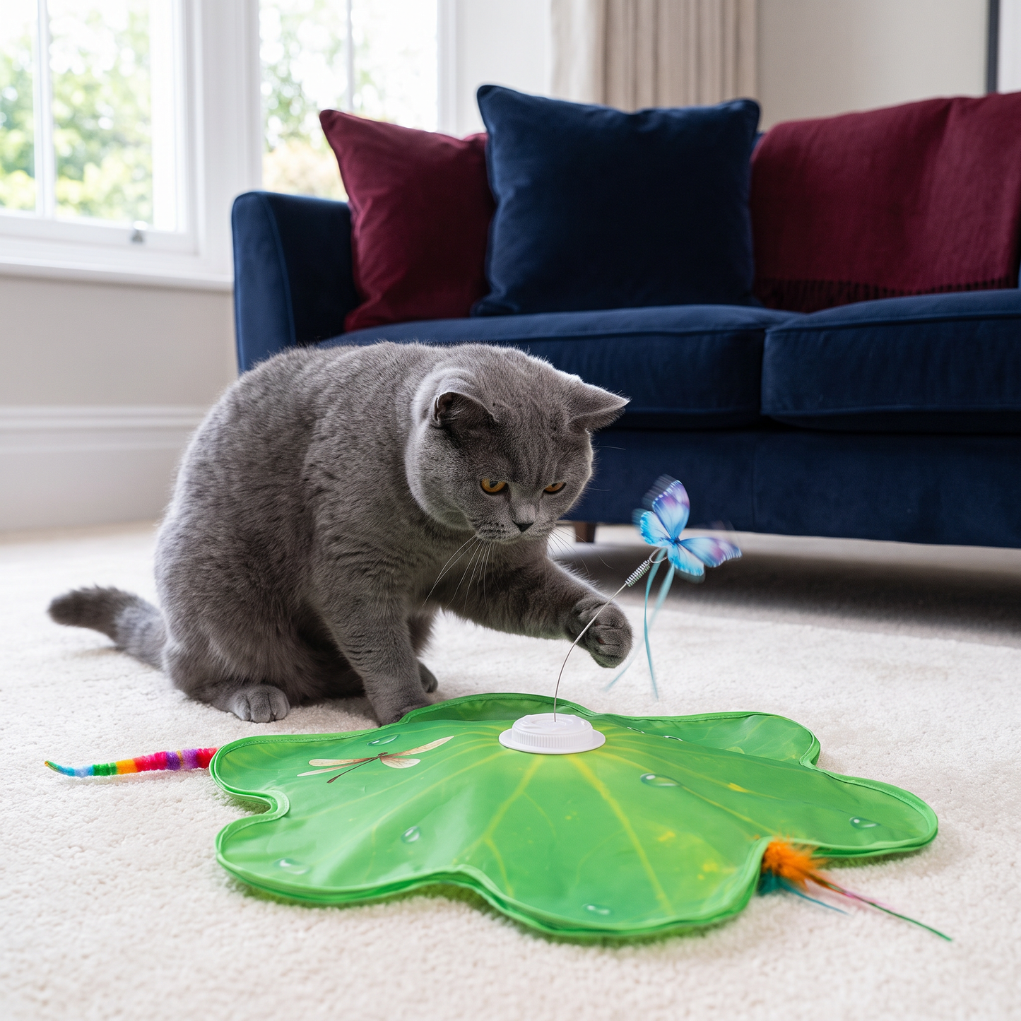 3-in-1 Interactive Butterfly Cat Toy – Play Mat with Butterfly & Feather Teasers