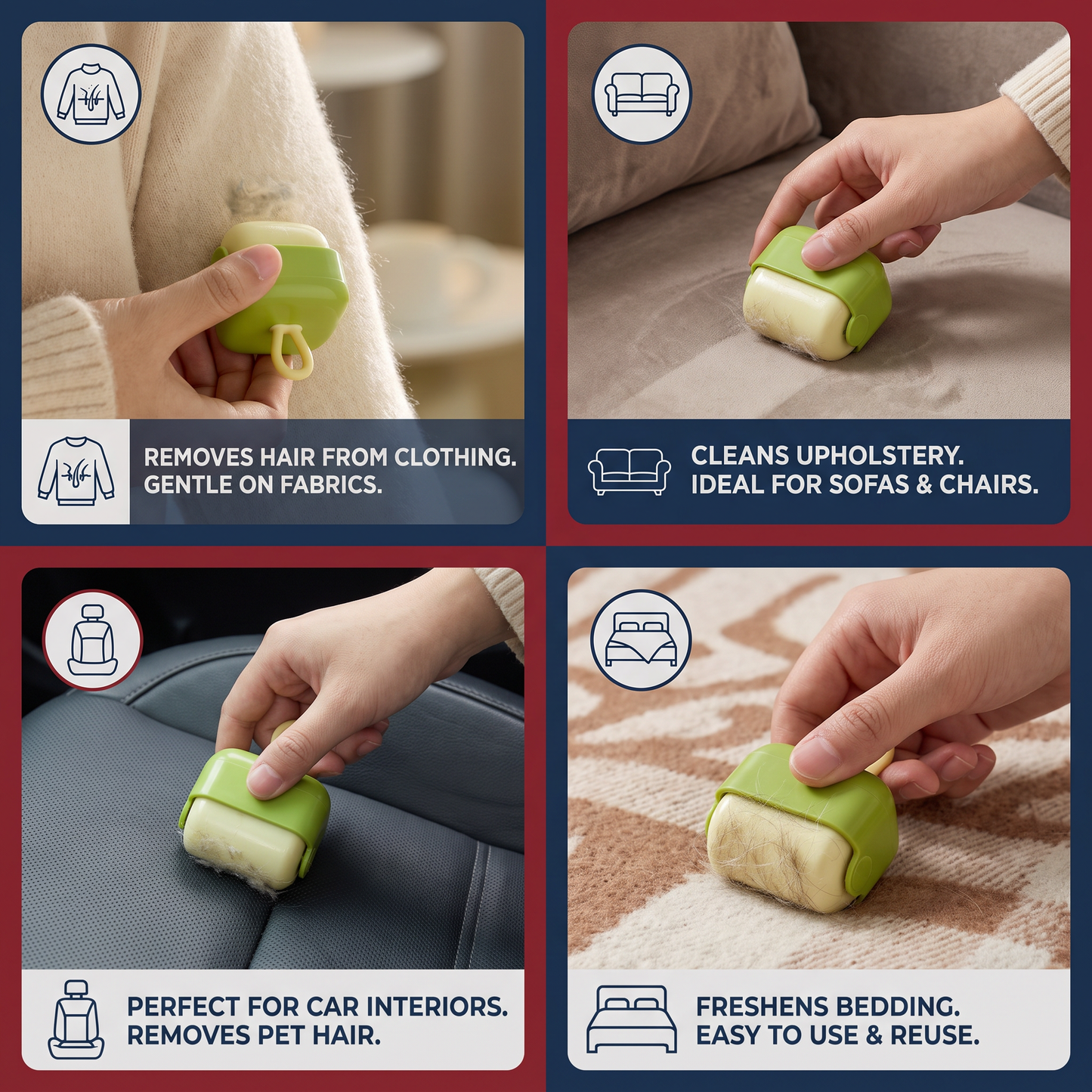 Pet Hair Remover Roller with Reusable Design for Easy Fabric Cleaning